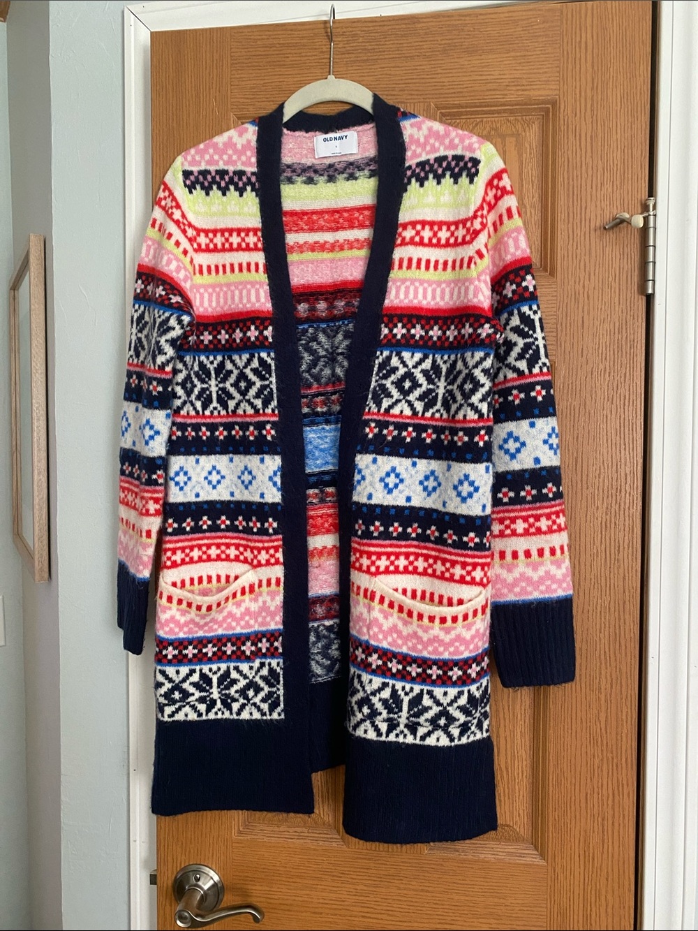Old Navy Navy Multicolor Fair Isle Open-Front Cardigan